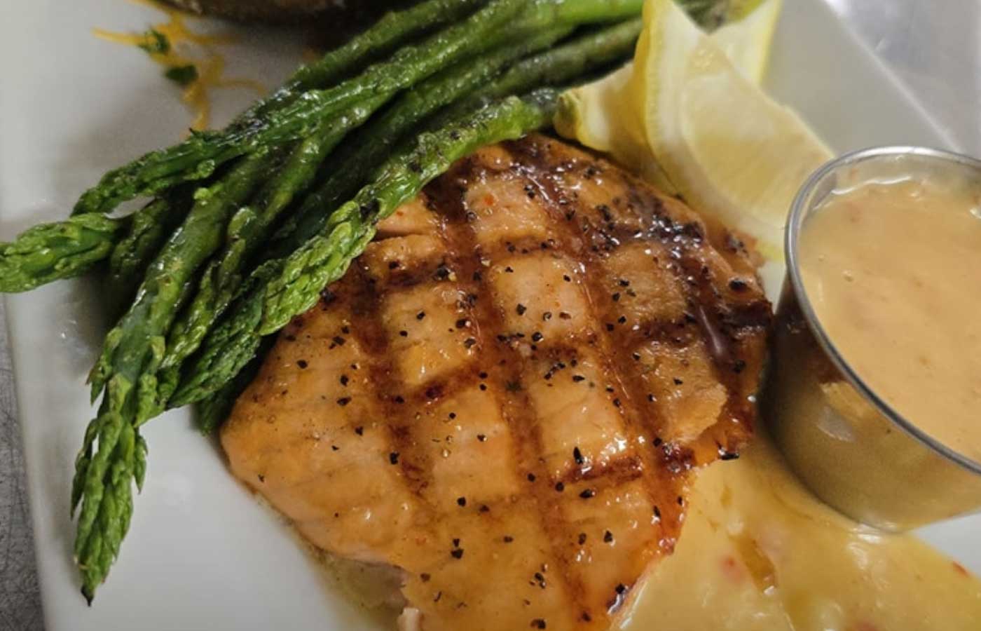 Baked seafood salmon or tuna served at Matera Grill and Italian Restaurant in Escanaba, MI