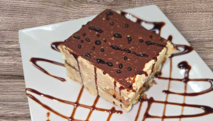 Authentic homemade tiramisu dessert served at Matera Grill and Italian Restaurant in Escanaba, MI
