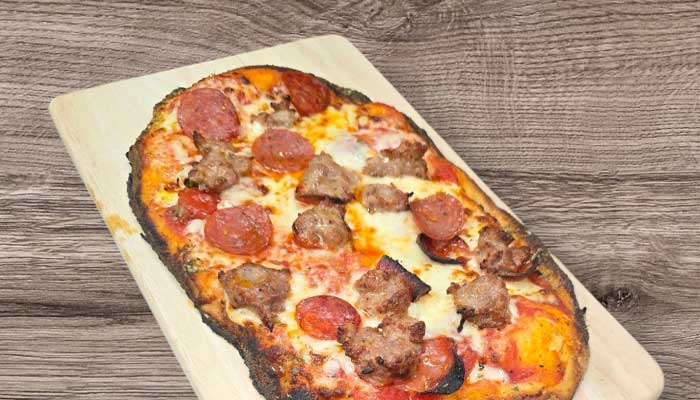 Roman style pepperoni and sausage pizzas served at Matera Grill and Italian Restaurant in Escanaba, MI