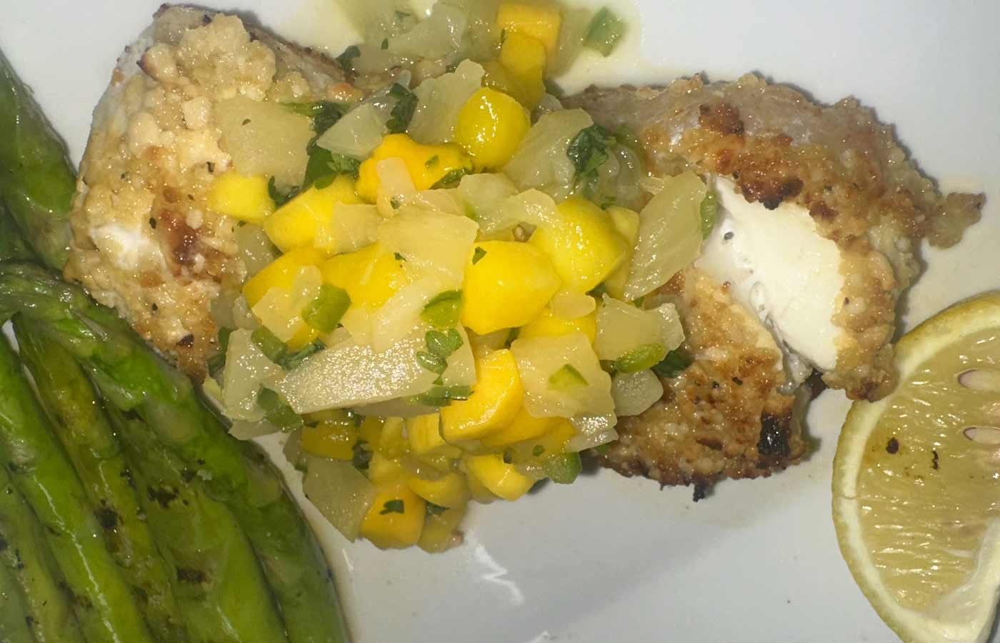 Halibut with aspargus from Matera Grill and Italian Restaurant in Escanaba, MI
